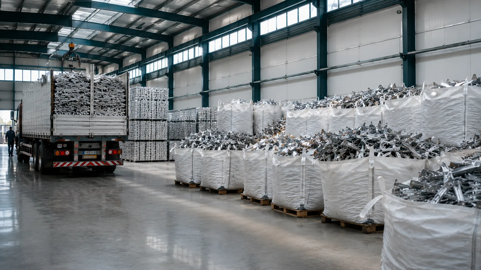 Planta de Zumaju Metal: camión cargando aluminio clasificado en el depósito
